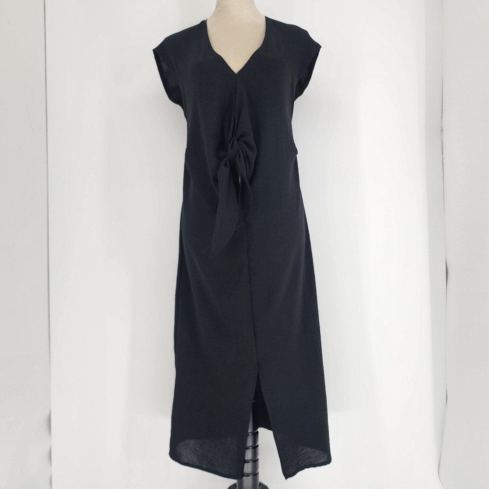 Zara Womens Gauzy Tie Front Midi Dress Small Minimalist Whimsigoth Casual Party